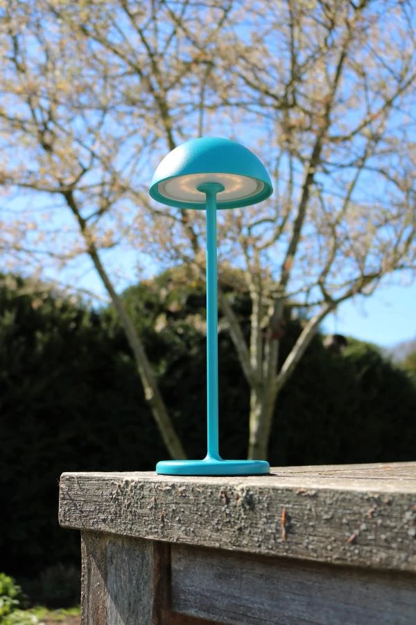 Lucide JOY - Lampe de table Rechargeable Intérieur/Extérieur - Batterie/Piles - Ø 12 cm - LED Dim. - 1x1,5W 3000K - IP54 - Turquoise - ambiance 4